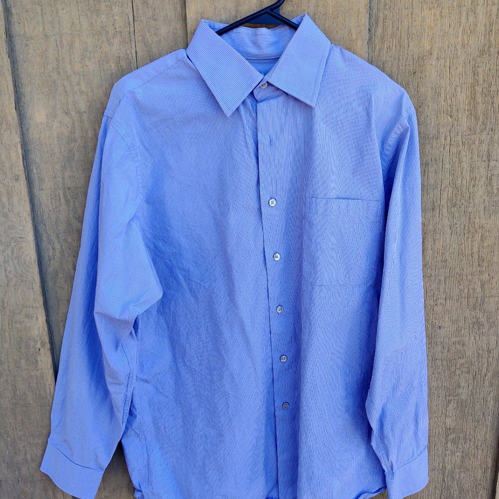 CALVIN KLEIN cK Men’s Large Regular Fit Long-Sleeve 100% Cotton Dress Shirt